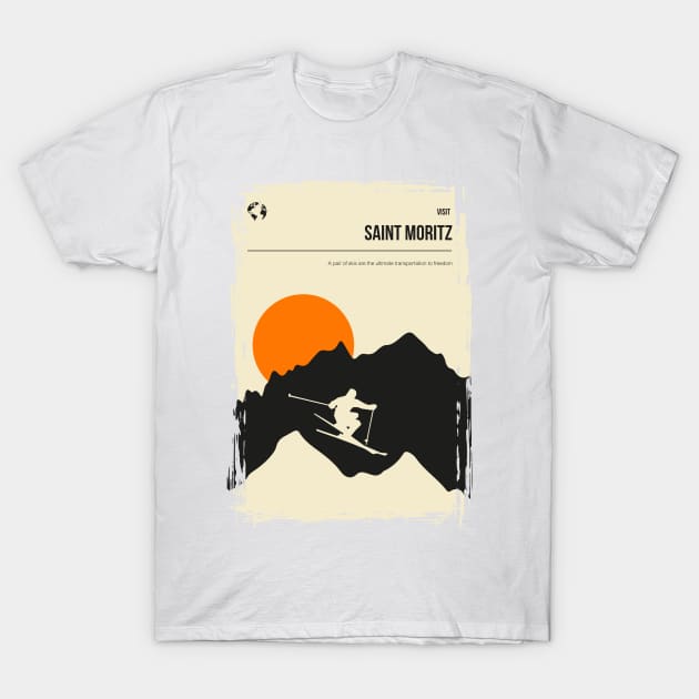 Saint Moritz Vintage Minimal Travel Poster Art T-Shirt by jornvanhezik